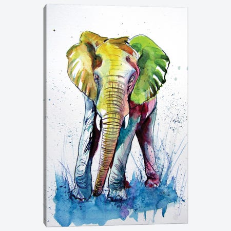 Happy Elephant Canvas Print #AKV130} by Anna Brigitta Kovacs Canvas Artwork