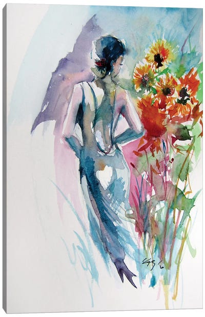 Girl With Sunflowers Canvas Art Print - Anna Brigitta Kovacs