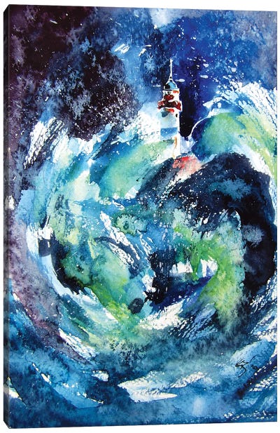 Lighthouse At Storm II Canvas Art Print - Anna Brigitta Kovacs