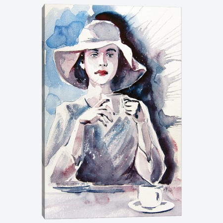 Girl With Coffee Canvas Print #AKV170} by Anna Brigitta Kovacs Canvas Wall Art