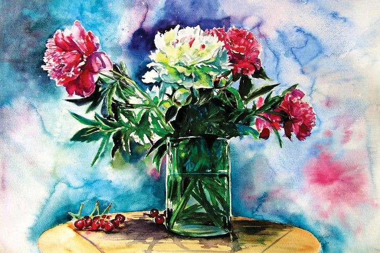 Still Life With Peony And Cherry