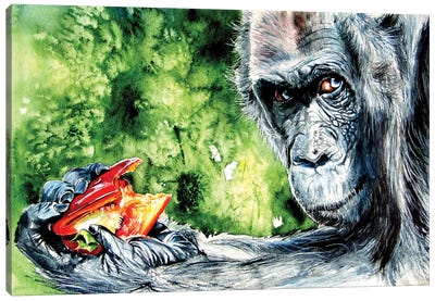 Eating Chimpanzee Canvas Art Print - Chimpanzee Art
