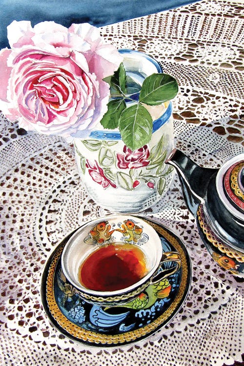 Still Life With Rose And Tea Set