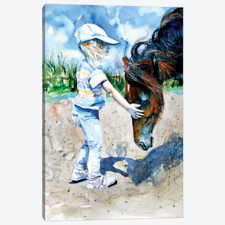 Girl With Horse Canvas Print #AKV207} by Anna Brigitta Kovacs Art Print