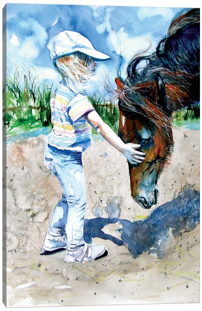 Girl With Horse Canvas Art Print - Anna Brigitta Kovacs