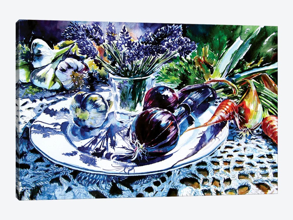 Still Life With Vegetables And Lavender by Anna Brigitta Kovacs 1-piece Canvas Print