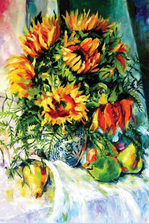 Stil Life With Sunflowers And Fruits