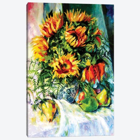 Stil Life With Sunflowers And Fruits Canvas Print #AKV213} by Anna Brigitta Kovacs Canvas Art Print