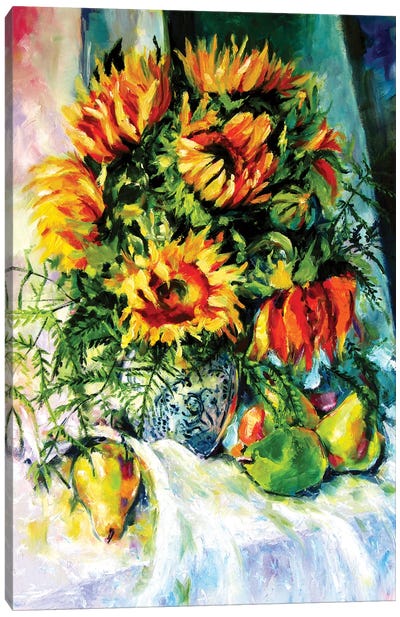 Stil Life With Sunflowers And Fruits Canvas Art Print - Anna Brigitta Kovacs