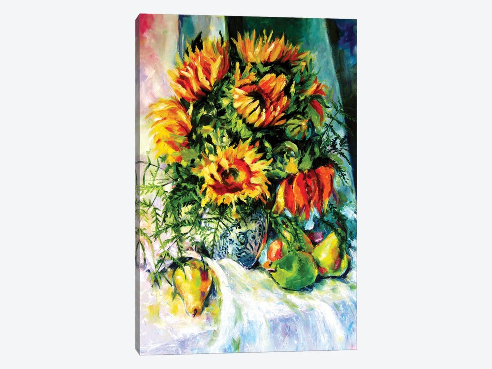 Stil Life With Sunflowers And Fruits by Anna Brigitta Kovacs 1-piece Art Print