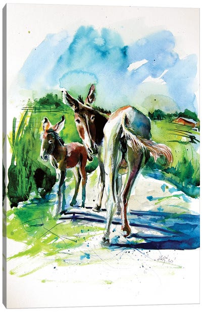 Cuddy With Mom Canvas Art Print - Donkey Art