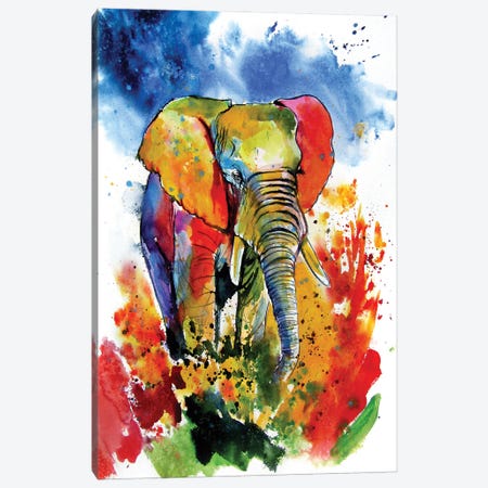 Colorful Elephant On The Field Canvas Print #AKV222} by Anna Brigitta Kovacs Canvas Art