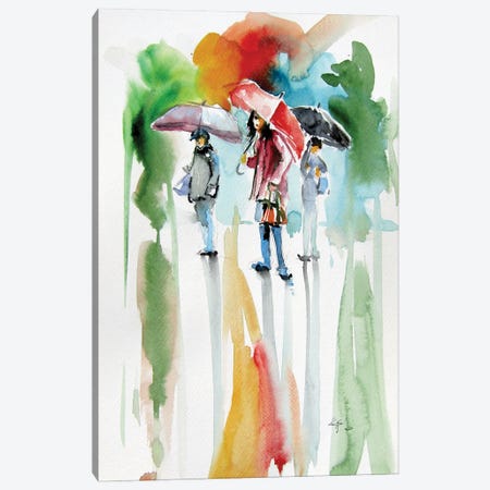 People With Umbrella Canvas Print #AKV243} by Anna Brigitta Kovacs Canvas Artwork