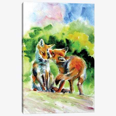 Fox Cubs Canvas Print #AKV248} by Anna Brigitta Kovacs Canvas Artwork