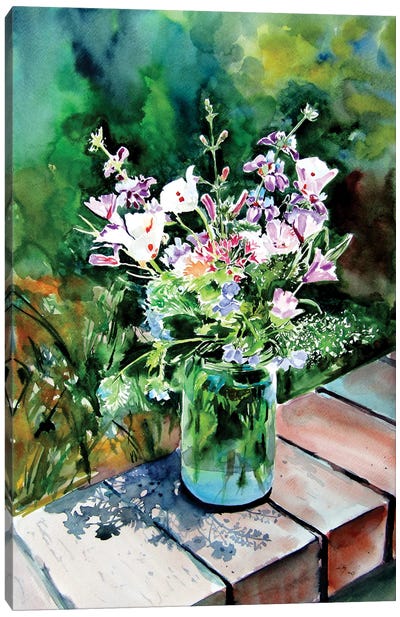 Still Life With Wildflowers In The Garden Canvas Art Print - Anna Brigitta Kovacs