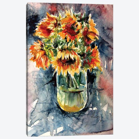 Still Life With Some Sunflowers Canvas Print #AKV255} by Anna Brigitta Kovacs Canvas Wall Art