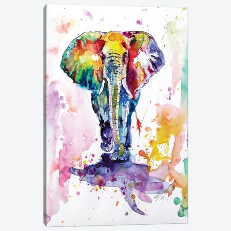Colorful Elephant Walking Canvas Print #AKV25} by Anna Brigitta Kovacs Canvas Art Print