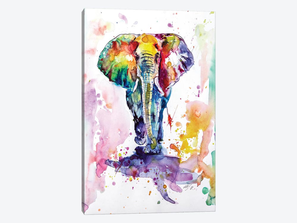 Colorful Elephant Walking by Anna Brigitta Kovacs 1-piece Canvas Art Print
