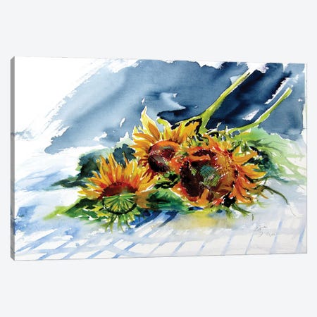 Sunflowers On The Table Canvas Print #AKV266} by Anna Brigitta Kovacs Art Print