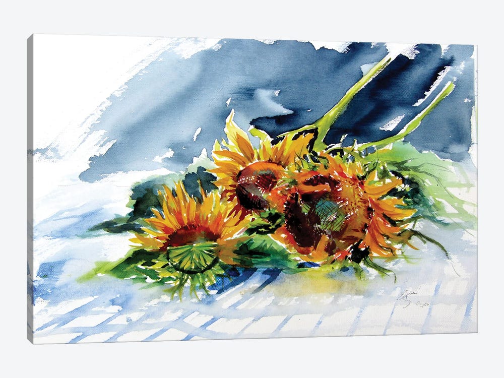 Sunflowers On The Table by Anna Brigitta Kovacs 1-piece Art Print