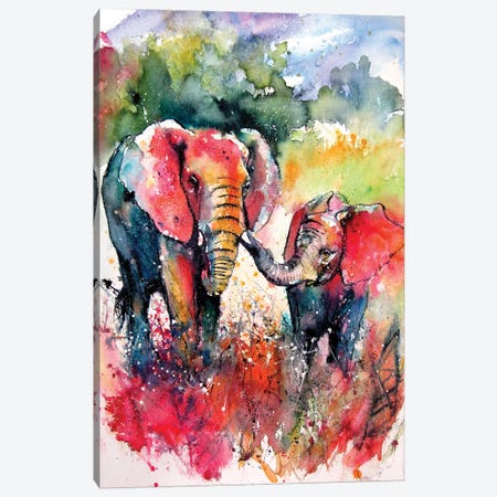 Colorful Elephant With Baby On The Field Canvas Print #AKV267} by Anna Brigitta Kovacs Canvas Art Print