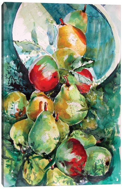 Fruits In The Grass Canvas Art Print - Pear Art