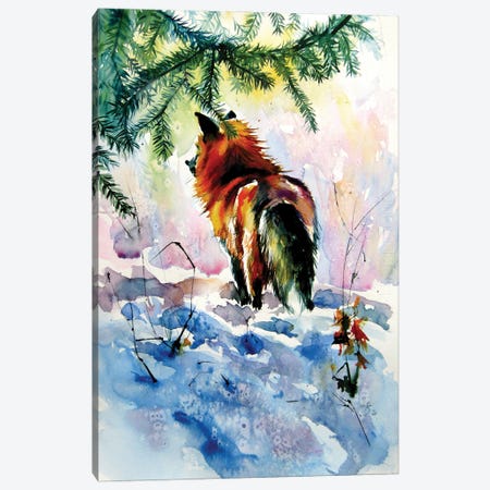 Red Fox Watching Wintertime Canvas Print #AKV318} by Anna Brigitta Kovacs Canvas Wall Art