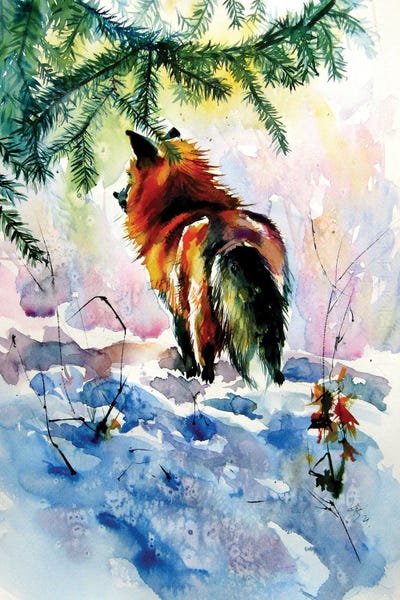 Rustic Winter: Red Fox Watching Wintertime by Anna Brigitta Kovacs