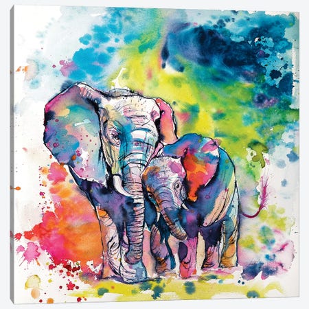 Elephant With Baby I Canvas Print #AKV32} by Anna Brigitta Kovacs Art Print