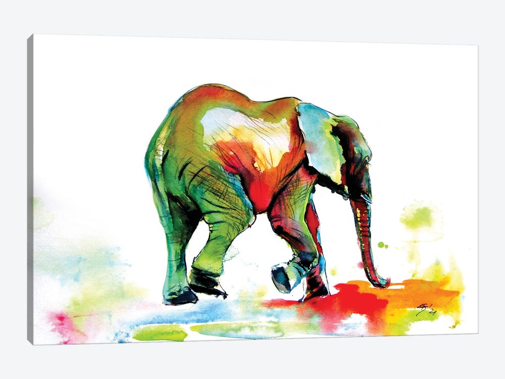 Colorful Elephant Alone Ii by Anna Brigitta Kovacs 1-piece Canvas Print