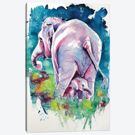 Elephant With Baby II Canvas Print #AKV33} by Anna Brigitta Kovacs Art Print