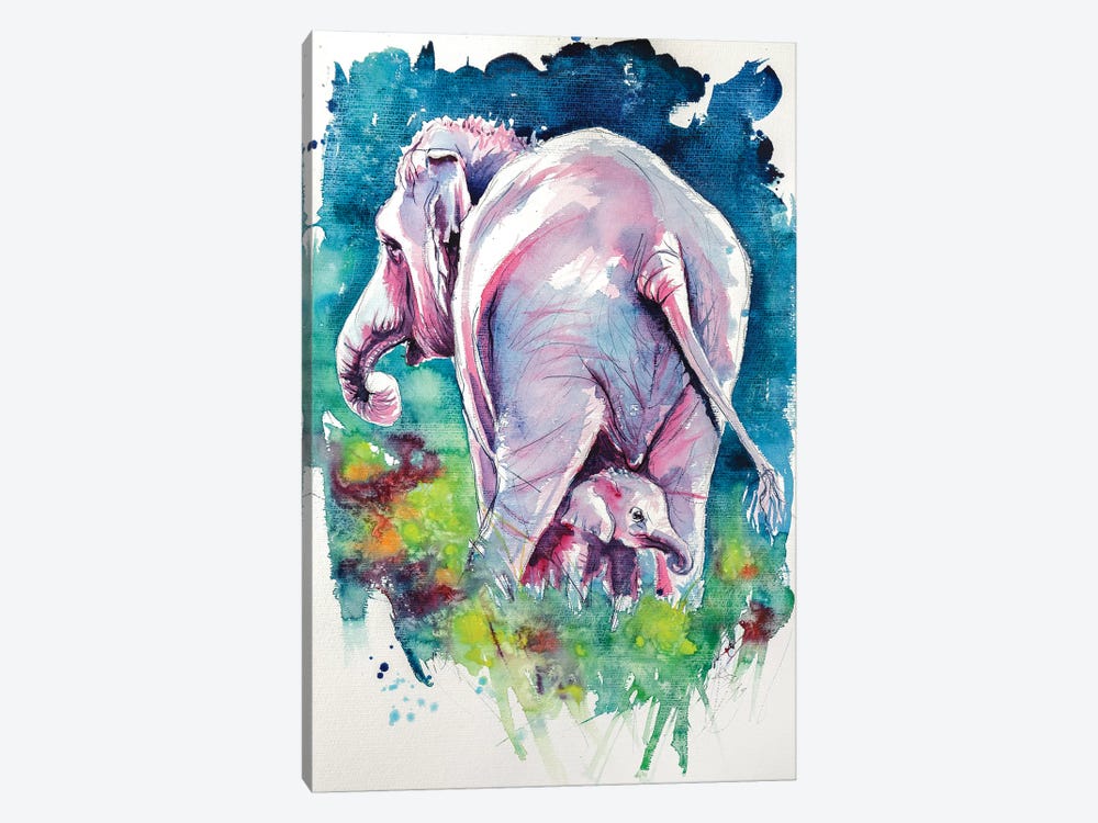 Elephant With Baby II by Anna Brigitta Kovacs 1-piece Canvas Artwork