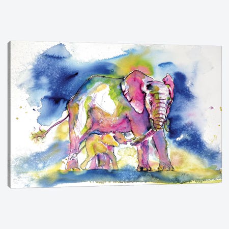 Elephant With Baby III Canvas Print #AKV34} by Anna Brigitta Kovacs Canvas Wall Art