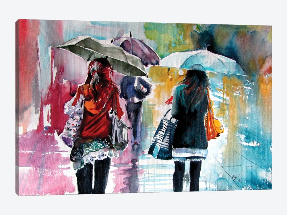Rainy Day With Umbrellas II by Anna Brigitta Kovacs 1-piece Canvas Art Print