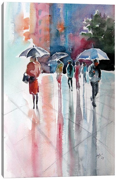 Rainy Day With Umbrellas III Canvas Art Print - Anna Brigitta Kovacs
