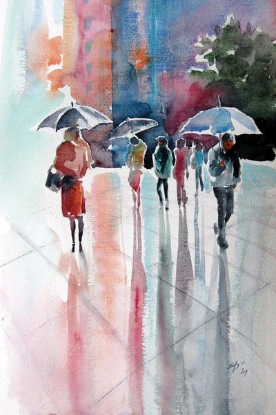 Anna Brigitta Kovacs: Rainy Day With Umbrellas III by Anna Brigitta Kovacs