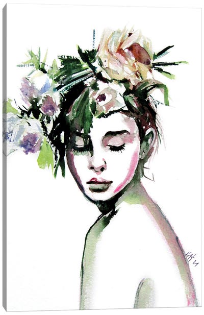Beauty With Florals Canvas Art Print - Anna Brigitta Kovacs