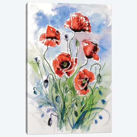 Five Poppies Canvas Print #AKV36} by Anna Brigitta Kovacs Canvas Artwork