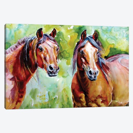 Horse Friends Canvas Print #AKV399} by Anna Brigitta Kovacs Canvas Artwork