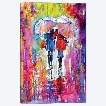 Girlfriends Under Umbrella Canvas Print #AKV39} by Anna Brigitta Kovacs Art Print