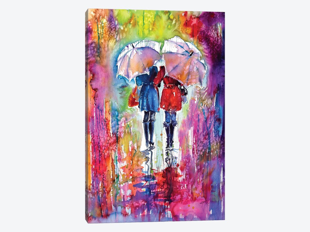 Girlfriends Under Umbrella by Anna Brigitta Kovacs 1-piece Canvas Art