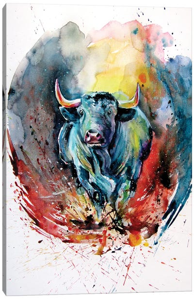 Running Bull Canvas Art Print - Bull Art