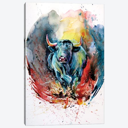 Running Bull Canvas Print #AKV449} by Anna Brigitta Kovacs Canvas Art
