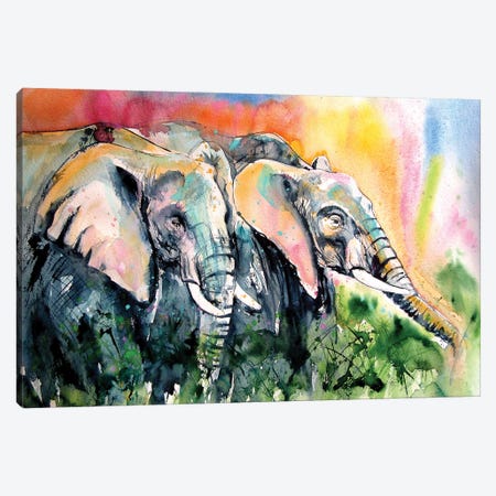 Elephants Together Canvas Print #AKV466} by Anna Brigitta Kovacs Canvas Art Print