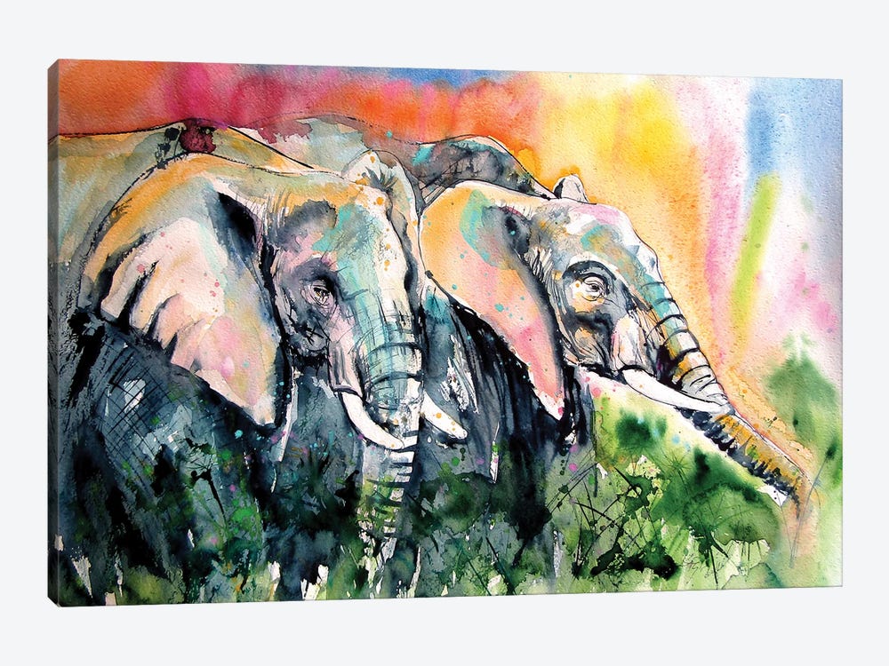 Elephants Together by Anna Brigitta Kovacs 1-piece Canvas Art Print