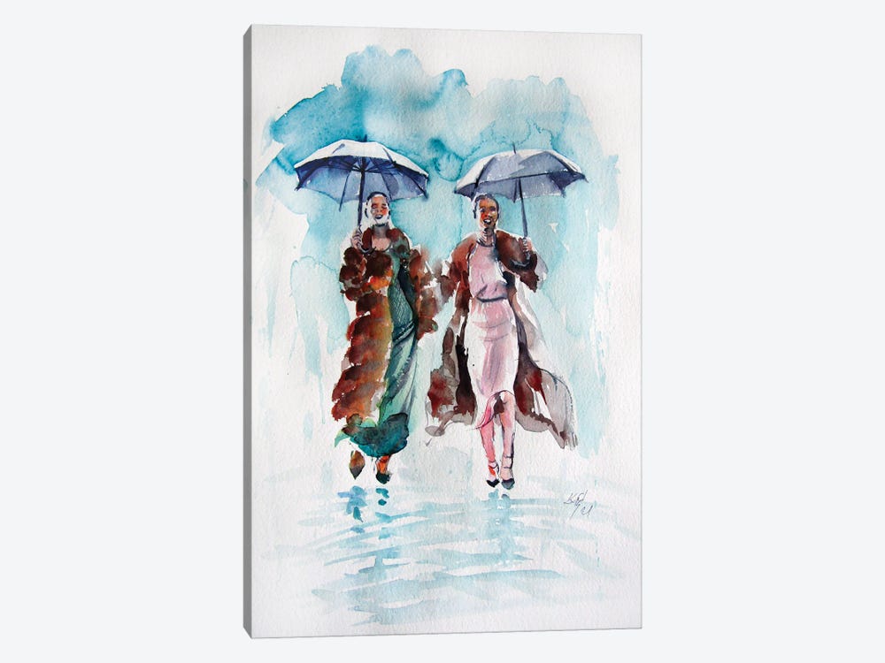 Girlfriends In The Rain by Anna Brigitta Kovacs 1-piece Canvas Art Print