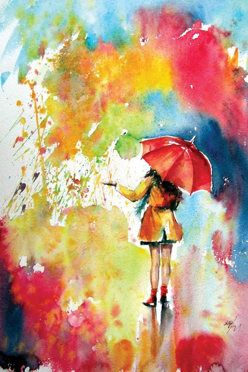 Colorful Rain With A Girl