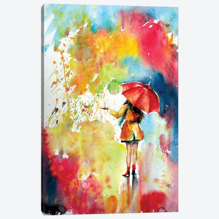Colorful Rain With A Girl Canvas Print #AKV472} by Anna Brigitta Kovacs Canvas Art Print