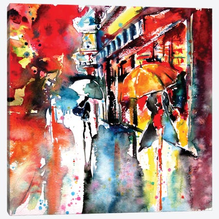 Umbrellas At Night Canvas Print #AKV473} by Anna Brigitta Kovacs Canvas Print