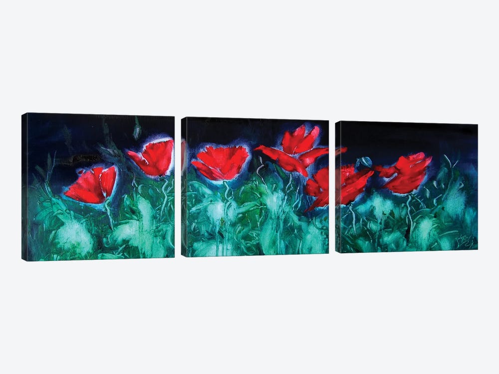 Red Poppies At Night by Anna Brigitta Kovacs 3-piece Canvas Artwork